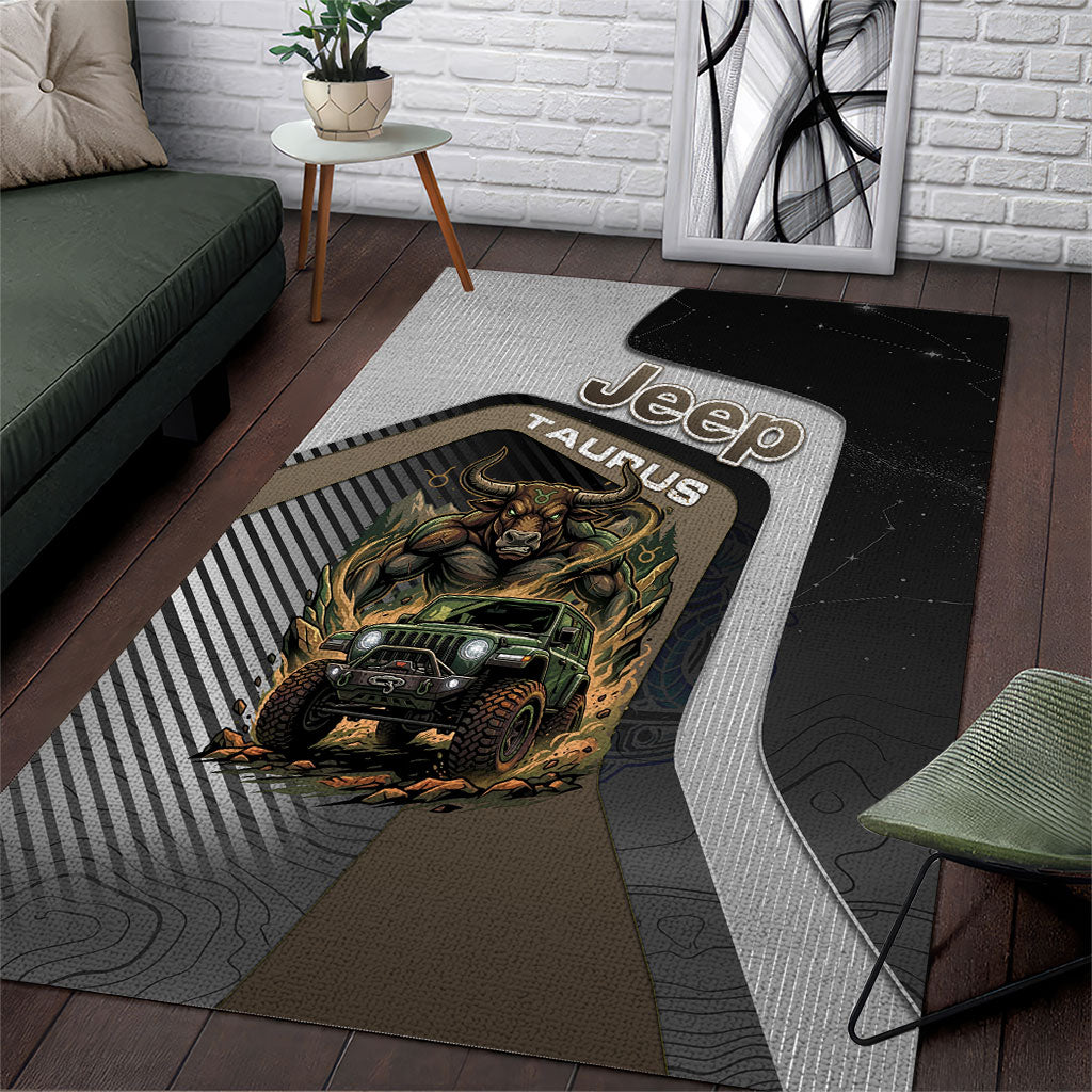 Jeep Taurus Zodiac Area Rug Powerful Bull Off Road Beast Earth Tone Illustration TN1607261560