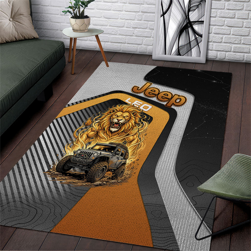 Jeep Leo Zodiac Area Rug Majestic Lion Off Road Power Golden Flame Illustration TN1607261557
