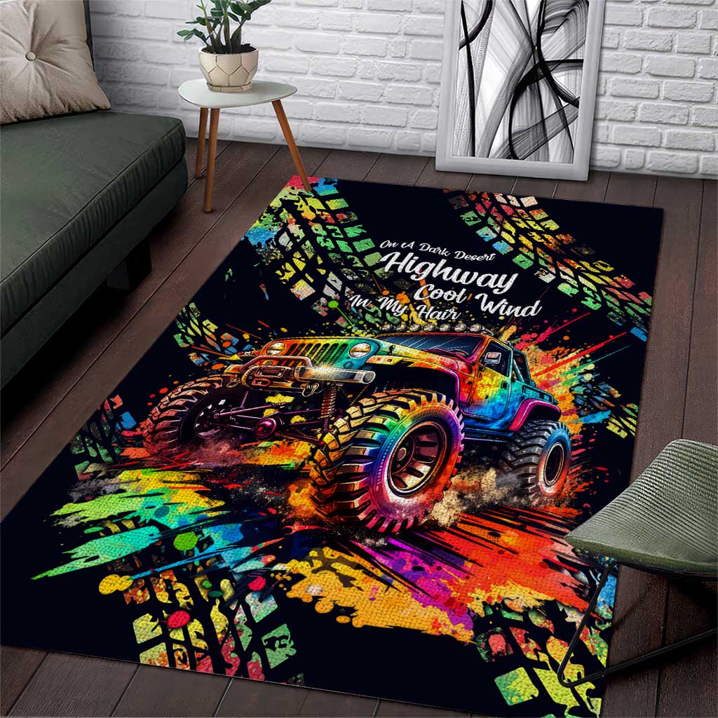 Jeep Dark Desert Highway Area Rug Neon Graffiti Off Road Illustration Style TN1607261593