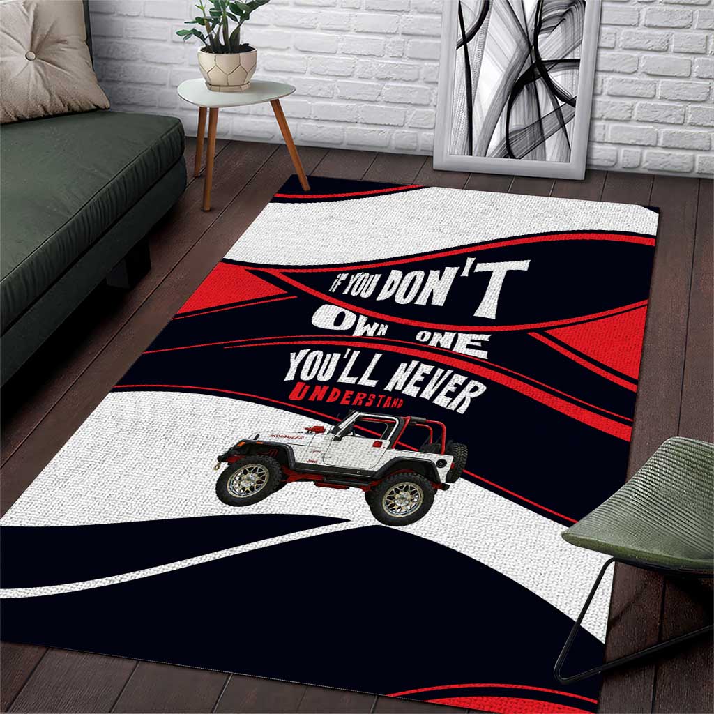Jeep Wrangler Off Road Lifestyle Quote Area Rug Bold Racing Stripe Graphic Illustration TN1607261592