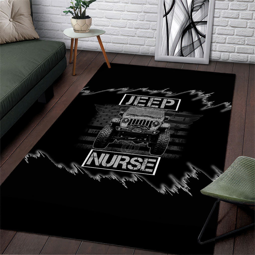 Jeep Nurse Offroad American Flag Area Rug Distressed Grayscale Patriotic Caduceus - Medical Symbol Rugged TN1607261582