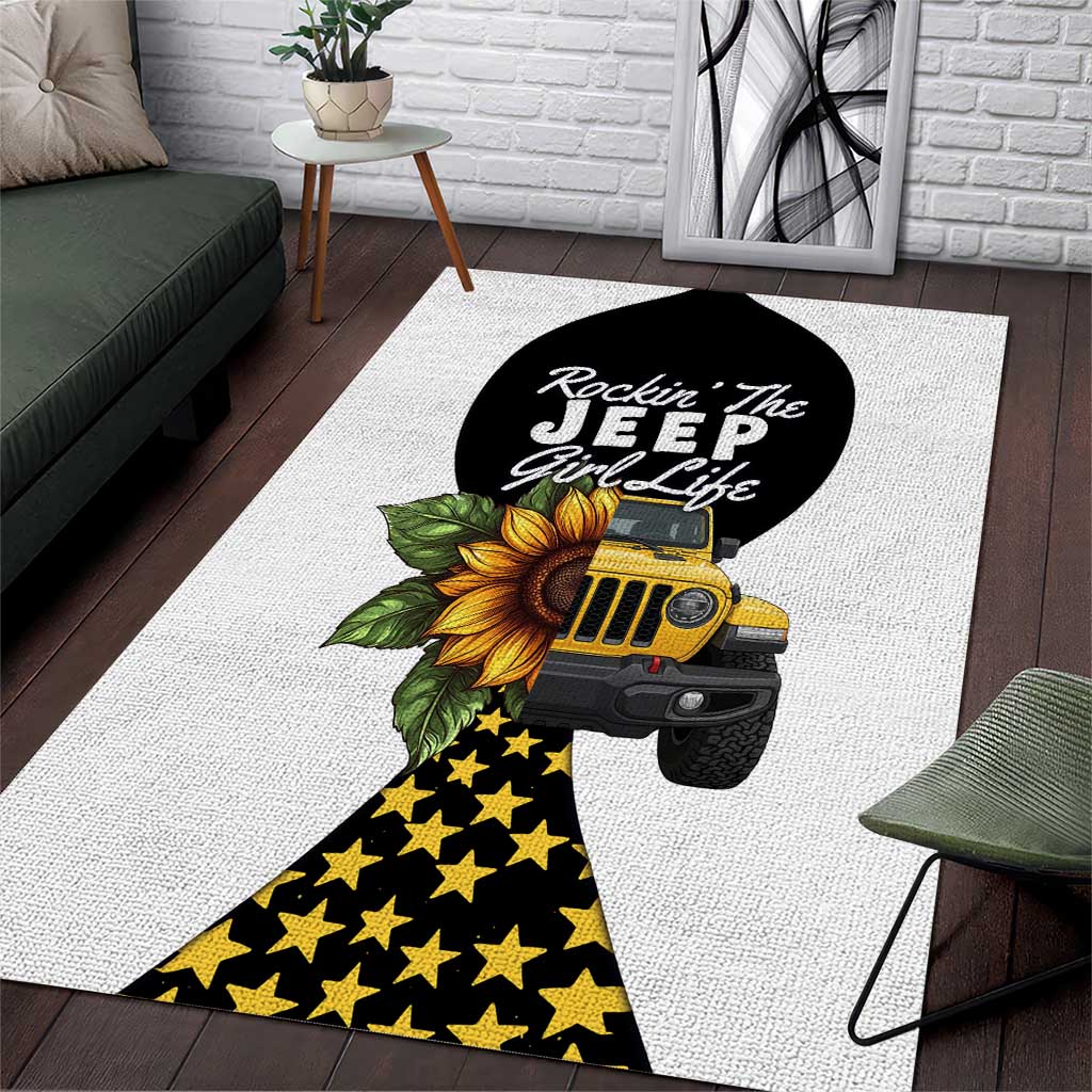 Rockin The Jeep Girl Life Area Rug Sunflower Americana Graphic Illustration TN1607261590