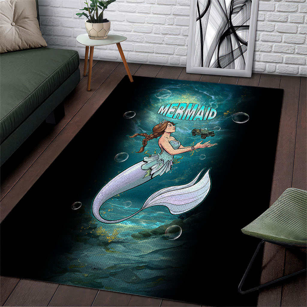 Jeep Mermaid Area Rug Fantasy Underwater Scene With Vintage Military Vehicle Art TN1607261580