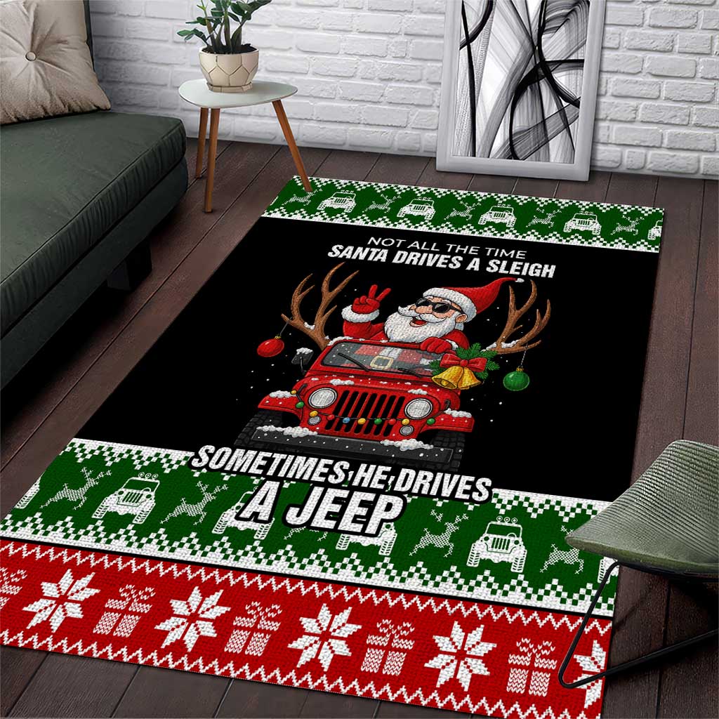 Santa Claus Drive A JEEP Area Rug Funny Xmas Holiday Patterns TN1607261623